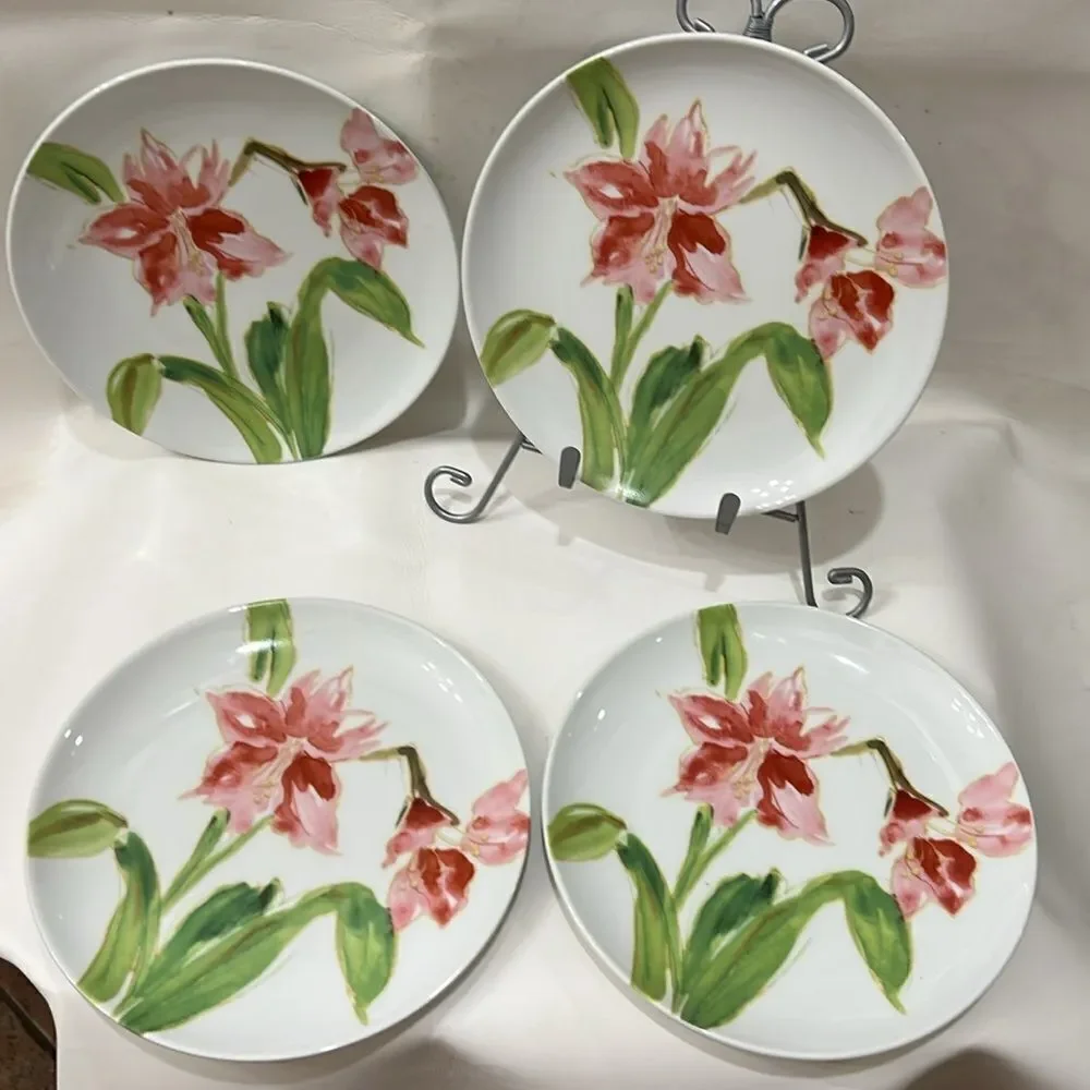 Paula Deen Amaryllis 4 piece plate set salad dessert appetizer spring summer